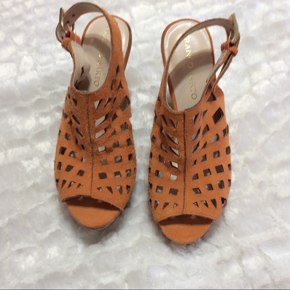 Franco Sarto Laser Cut Sassy Suede Wedge Sandals